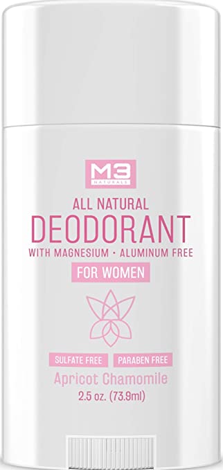 M3 Naturals All Natural Deodorant for Women with Magnesium, Apricot and Chamomile - Long-Lasting, Non-Toxic, Free of Aluminum, Baking Soda, Parabens, Sulfates and Gluten – Vegan, Organic 2.5 oz