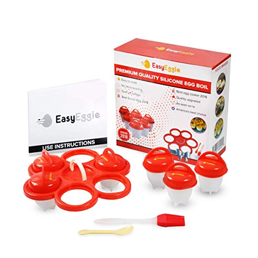 Egglette as Seen on Tv PREMIUM QUALITY | 6 Pack with Egg-Saving Holder | No shell Hard Boiled Eggs | Non-Stick Cups | Upgrade Set 2018 | Breakfast on the Go Made Easy By EasyEggie!