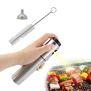 Zaker Stainless Steel Olive Oil and Vinegar Sprayer Barbecue Marinade Spray Bottle for Cooking Barbecue Salad Baking,Including 1 Extra Stainless Steel Mini Funnel, 1 Cleaning Brush