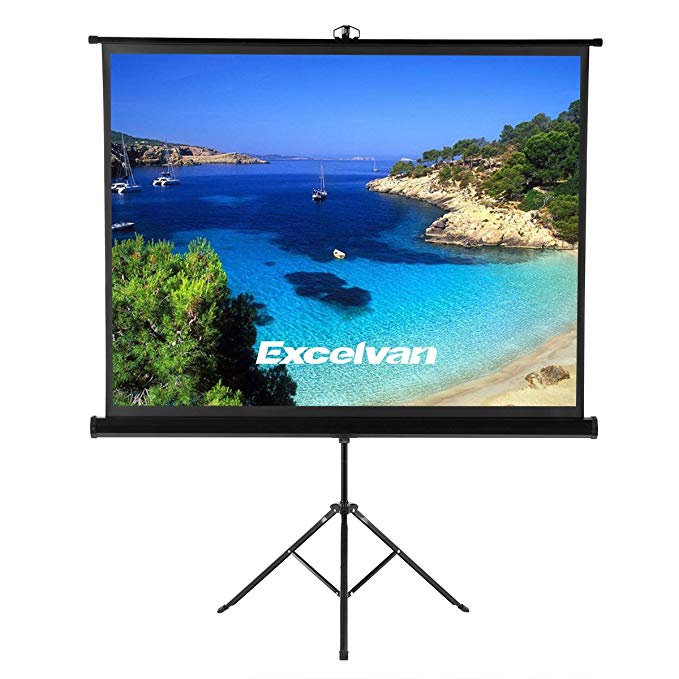 Projector Screen with Stand Excelvan 100 inch Projector Screen Tripod 203cm x152cm Diagonal 16:9 Outdoor Projector Screen Pull Down for HD 4K 8K Home Theater Indoor Outdoor Movie Screen
