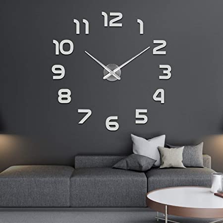 SOLEDI Precise DIY Silent Wall Clock 60-120cm Easy to Assemble 3D Effect Fill Empty Modern Wall Adhesive Clock Wall Decoration for Home, Office, Hotel (Silver/Black)