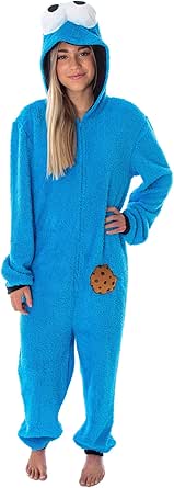 Sesame Street Adult Unisex Cookie Monster Costume Sherpa One-Piece Union Suit Pajama Onesie For Men And Women