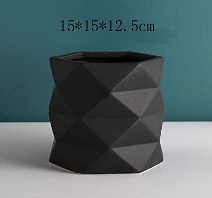 N / A Ceramic Flower Pot, Simple Fleshy Flower Pot, Creative Flower Pot Tray Geometric Set, Round Personalized Flower Pot (Black)