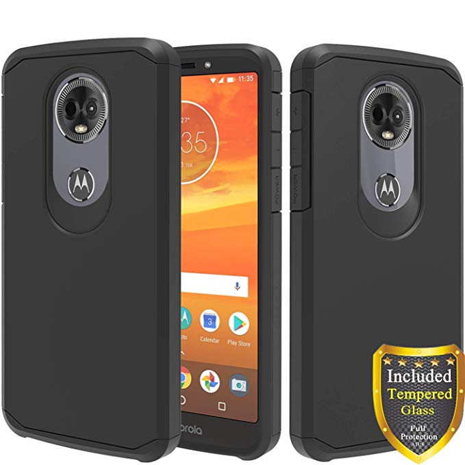 Moto E5 Plus Case, Moto E5 Supra Case, with Full Cover Tempered Glass Screen Protector, ATUS - Hybrid Dual Layer Protective TPU Case (Black/Black)