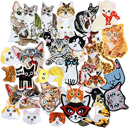 SIX VANKA Cute Cat Patches 36pcs Random Assorted Iron On Embroidered Applique Sew on for Kids DIY Crafts Clothes Backpacks