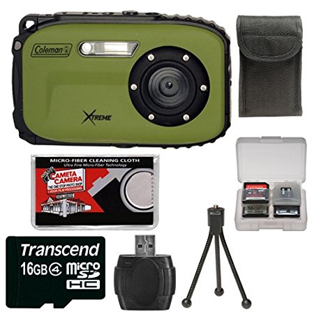 Coleman Xtreme C5WP Shock & Waterproof Digital Camera (Green) with 16GB Card   Case   Accessory Kit