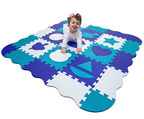 Wee Giggles Non-Toxic, Extra Thick Foam Floor Play Mat for Tummy Time and Crawling, 48" x 48" (Turquoise/Purple/White)