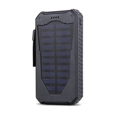 Outdoor Waterproof &dustproof &shockproof Solar Charger,Dual USB Portable External Solar Power Bank Charger 15000mAh for iPhone 6 6s Plus 5s 5se Samsung Galaxy S7 S6 S5 HTC ... ... (Black)