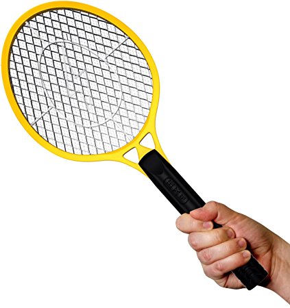 BugzOff® Electric Fly Swatter Racket - Best Zapper for Flies - Swat Insect, Wasp, Bug & Mosquito with Hand - Indoor and Outdoor Trap and Zap Pest Control Killer [Yellow]
