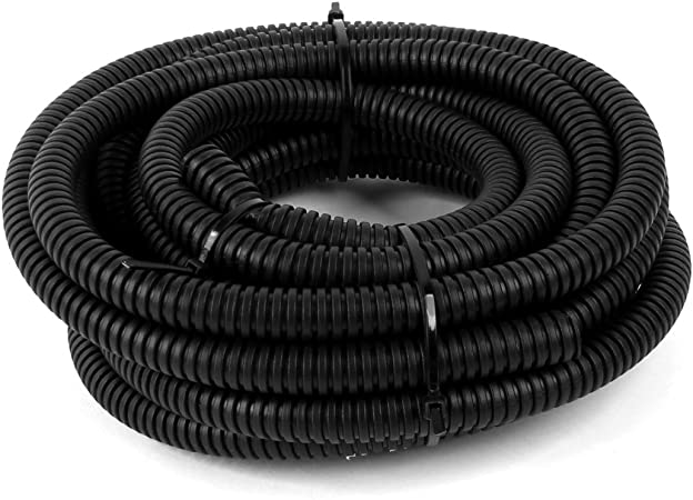 sourcingmap 5 M 9.5 x 13 mm Plastic Flexible Corrugated Conduit Tube for Garden,Office Black