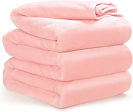 Fleece Blanket Queen King Twin Throw Size Soft Summer Cooling Breathable Luxury Plush Travel Camping Blankets Lightweight for Sofa Couch Bed (Light Pink, California King (102" x 108"))