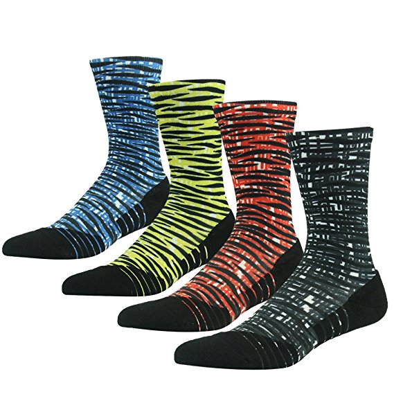 HUSO Unisex Fashion Digital Printing Sports Crew Hiking Socks 3, 4, 7 Pairs
