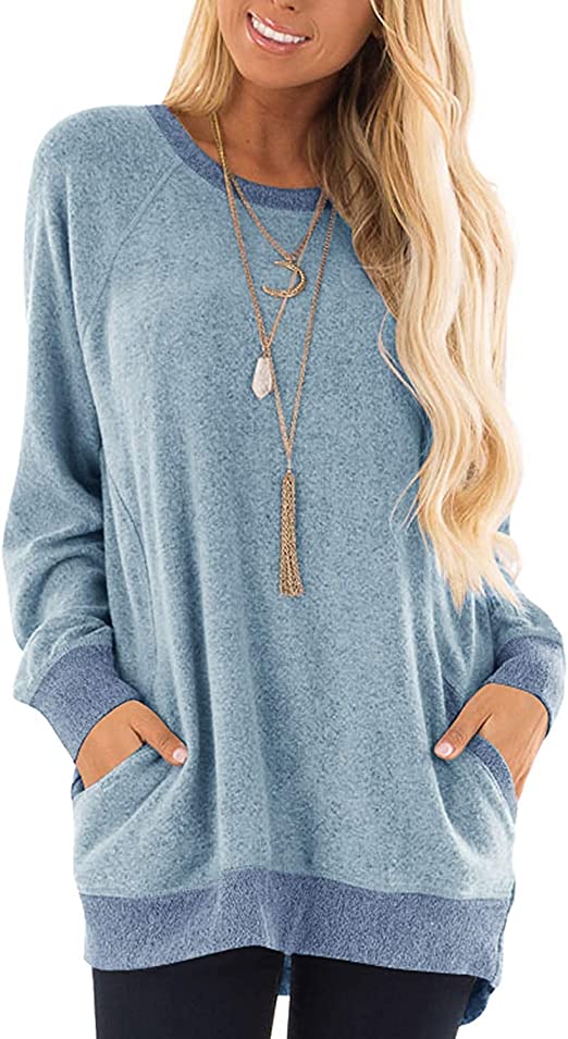 Women’s Shirts with Pocket Casual Pullover Sweaters Long Sleeve T Shirts Sweatshirts Tops Blouses