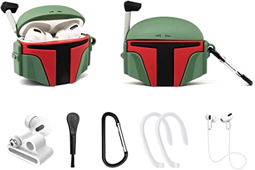 Alquar Airpods Pro Case Cover Star War,6 in 1 Accessories Shockproof Silicone Funny Mandalorian Boba Fett Anime Character Cute Cartoon Protective Case,with Keychain for Airpods Pro(Mandalorian Pot)