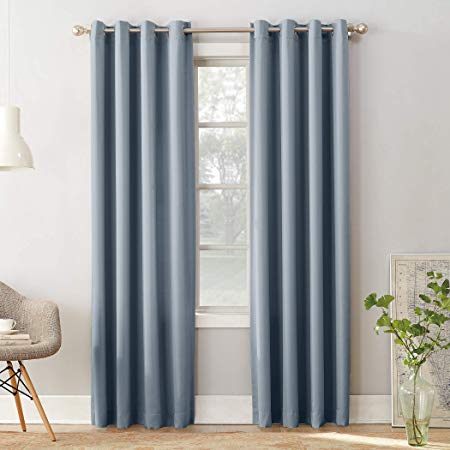 Sun Zero Barrow Energy Efficient Grommet Curtain Panel, 54" x 84", Vintage Blue