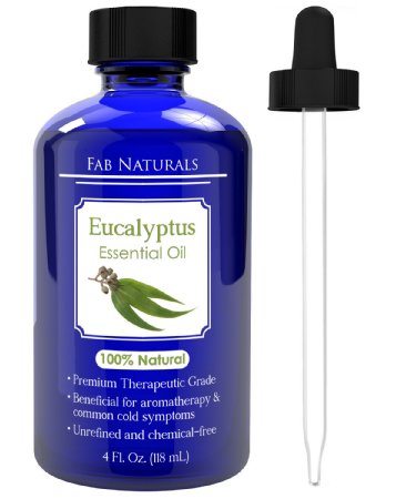 Eucalyptus Essential Oil 4 Oz with Dropper, Premium Eucalyptus Oil for Hair Growth, 100% Pure Therapeutic Grade Oil for Aromatherapy, Humidifier & Sauna - by Fab Naturals