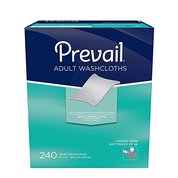 Prevail Adult Washcloths 48/pack 5pks/case First Quality, WW-240