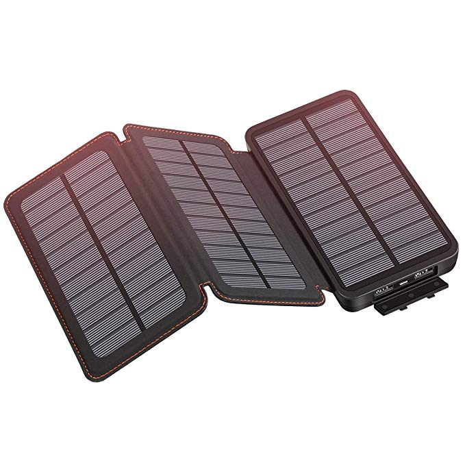 Solar Charger 24000mAh, SOARAISE Portable Charger Waterproof Power Bank with Dual USB Outputs SOS Flashlight for Smart Phones, Tablets and More