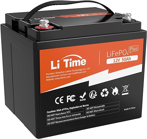 LiTime LiFePO4 12V 50Ah Lithium Ion Battery, 640W Output Power& Much Lighter, 4000-15000 Cycles, Ideal Replacement for 12V 100Ah AGM Battery, Perfect for Marine, Boat, Trolling Motor, Camper, etc.…