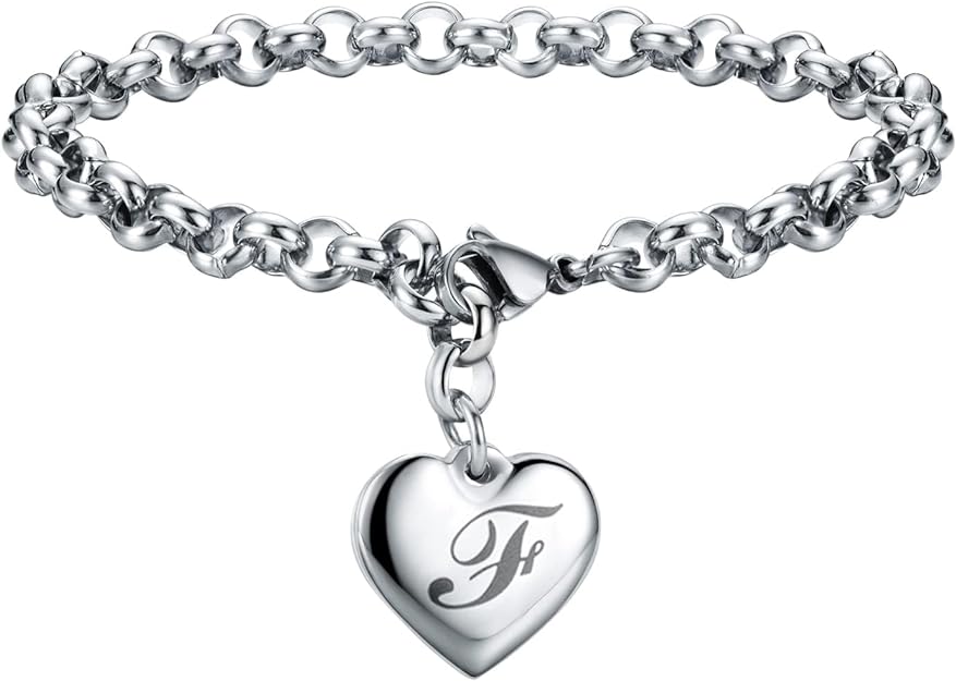 SANNYRA Charm Bracelet for Teen Girl Gifts | Christmas Gifts for Girls Heart Initial Charms Bracelets for Women Trendy | 26 Letters Stainless Steel Bracelet Gifts Ideas for Teen Girls