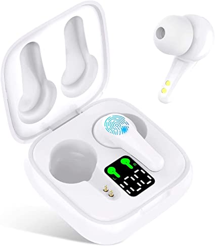 Wireless Earbuds, [Upgraded] Bluetooth V5.2 Headphones in-Ear Stereo IPX5 Waterproof Wireless Headphones 25 Hours Playing Time with Touch Control(White)-1001l1