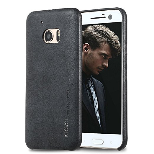 HTC 10 Case,X-Level [Vintage series] Leather Back Cover [Flexibley Fit] for HTC One M10 (Black)