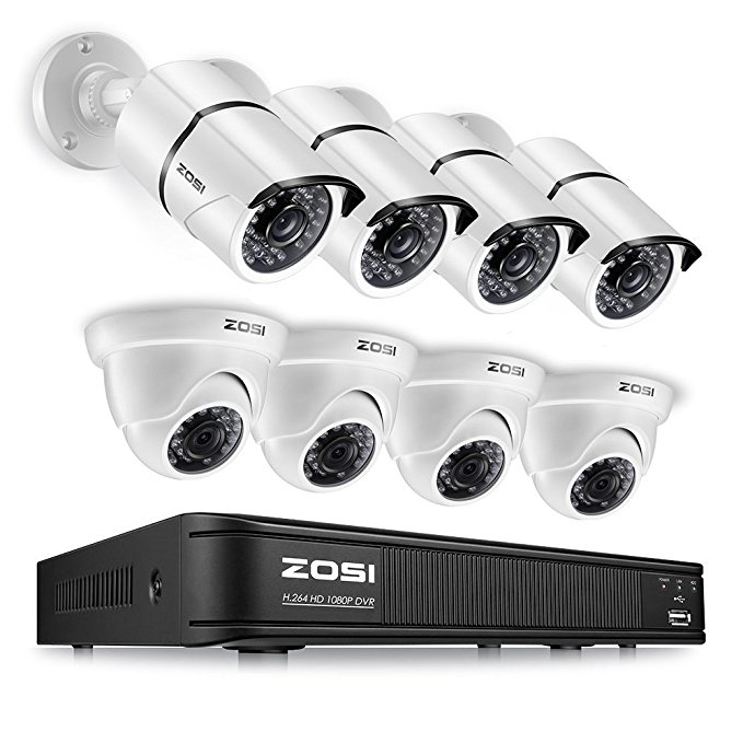 ZOSI 1080p HD-TVI Home Surveillance Camera System,8 Channel CCTV DVR Recorder (No Hard Drive) and (8) 2.0MP 1920TVL Outdoor/Indoor Surveillance Bullet Dome Cameras,Remote Access,Motion Detection
