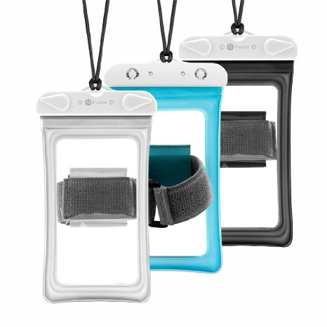 Waterproof Case, 3 Pack F-color Clear Dry Case with Armband Perfect for Rafting Kayaking Swimming Boating Fishing Skiing Protect iPhone 6S Plus SE, Galaxy S6 S7 Edge LG G5 etc. Black White, Light Blue