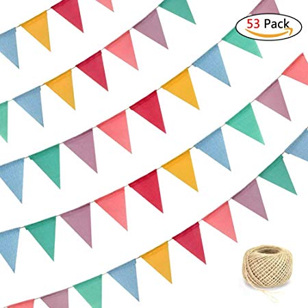 YINVA 32.8 Feet 52 Pieces Bunting Flags Pennant Banner Flags Triangle Flags Linen Multicolored Triangle Flags for Party Home Wedding Birthday Festival Decoration