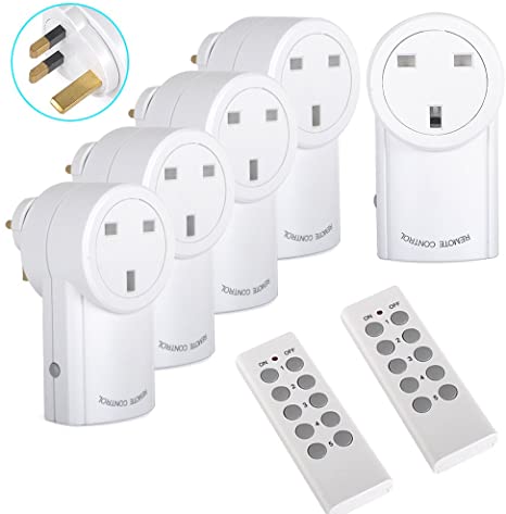 Sockets Switch with Wireless Remote Control for Light, Household Appliances Home Programmable Electrical Plug Outlet Switch 30m/100ft Operating Range 5 Pack