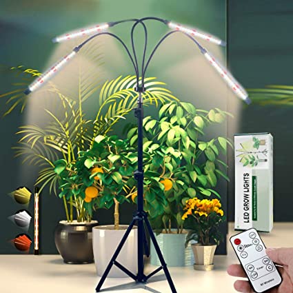 Updated Grow Light with Stand,Full Spectrum 4-Head LED Floor Plant Lamp with Adjustable Tripod and 4/8/12h Timer for Indoor Tall & Large Plants
