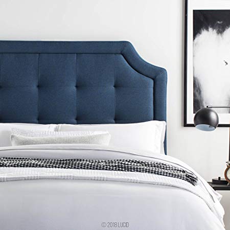 LUCID Bordered Upholstered Headboard with Square Tufting and Scalloped Edges - Queen - Cobalt