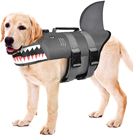 Petacc Dog Life Jacket Adjustable Pet Safety Vest Ripstop Dog Life Preserver with Rescue Handle, Reflective Strip, L
