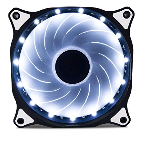 Vetroo 120mm White 15-LEDs Cooling Fan for Computer PC Cases, CPU Coolers and Radiators