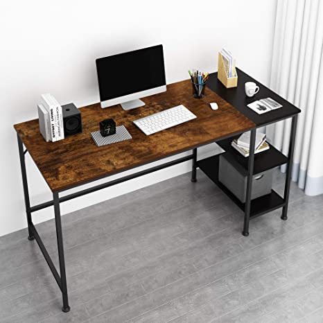 JOISCOPE Computer Desk,Laptop Table,Study Table with Wooden Shelves,Industrial Table Made of Wood and Metal.55 inches (Vintage Oak Finish)