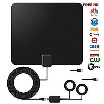 Kimitech TV Antenna,60-100 Miles Reception Range Window TV Aerial with Detachable Amplifier Signal Booster 5M Coaxial Cable (Paper-Thin)