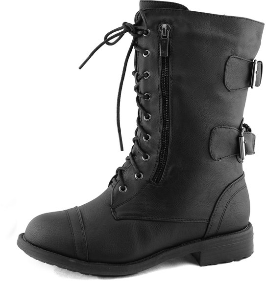 Women's Combat Military Cowboy Mid Calf Rubber Sole Boots