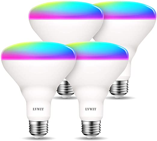 Smart Light Bulb, LVWIT BR30 RGB Color Changing LED WiFi Dimmable Multicolor Light Bulbs E26 Base, Compatible with Alexa, Google Assistant, No Hub Required, 650 Lumen 8.5W (60W Equivalent) 4 Pack