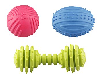 PET(S)TYLE Interactive Dog Toys, Rubber Squeaky Balls and Rubber Chew Bone for Chewing and Playing, Set of 3