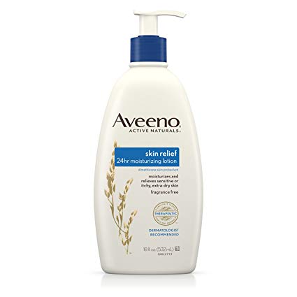 Aveeno Skin Relief Moisturizing Lotion for Sensitive Skin with Natural Shea Butter & Triple Oat Complex, Unscented Therapeutic Lotion for Extra Dry, Itchy Skin, 18 fl. oz