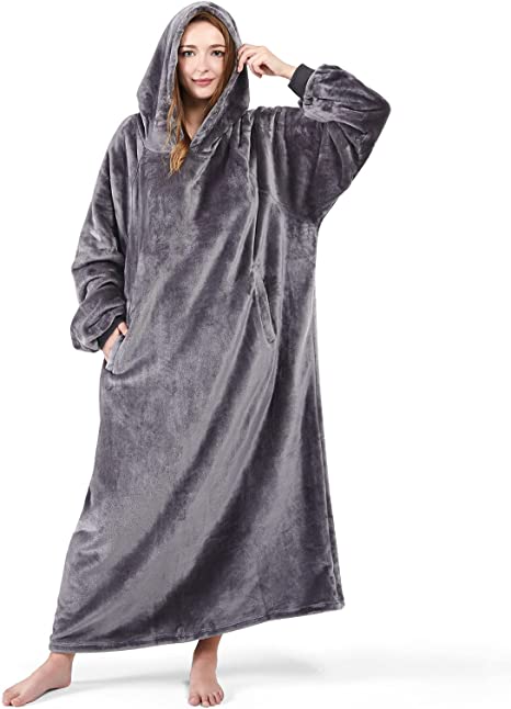 Lifewit Wearable Blanket Hoodie, Warm and Cozy Hoodie with Sleeves and Pockets, Flannel Blanket Sweatshirt for Women, Men, Men, Large, Grey