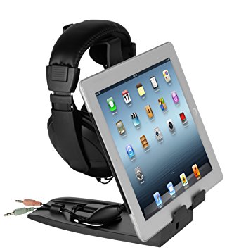Allsop Headset Hangout, Universal Headphone Stand & Tablet Holder, Adjustable with 4 Viewing Angles and Cord Management System (31661)