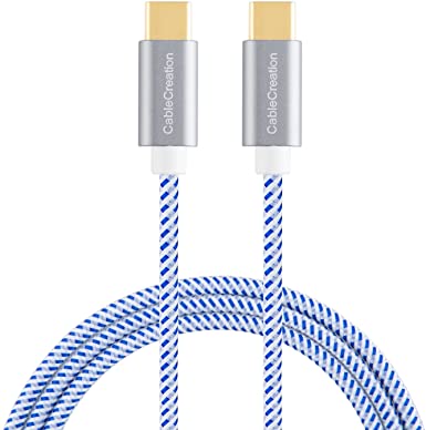 USB C-C Cable 6.6ft, CableCreation Cotton Braided USB 2.0 Type C to Type C Data Charging Cable(3A), Compatible for MacBook(Pro), Galaxy S10/S9/S9 , Chromebook Pixel, OnePlus 6/6t etc(Blue)