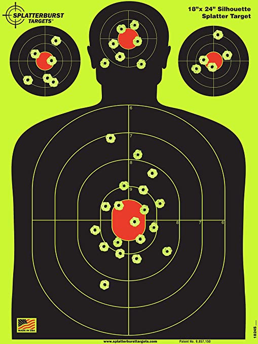 Splatterburst Targets - 18 x 24 inch - Silhouette Reactive Shooting Target - Shots Burst Bright Fluorescent Yellow Upon Impact - Gun - Rifle - Pistol - Airsoft - BB Gun - Air Rifle