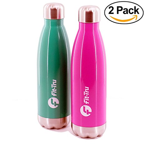 Insulated Water Bottle (2-Pack) | 17 oz Stainless Steel Water Bottle | Metal Water Bottles | 100% Satisfaction Risk-Free Money Back Promise