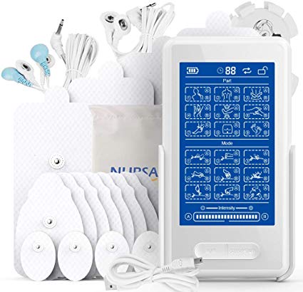 【16 Premium Pads】Dual Channel TENS EMS Unit 18 Modes Touch Screen with Back Clip Large Back Lit Display Muscle Stimulator for Pain Relief Therapy, Electronic Pulse Stimulator Massager