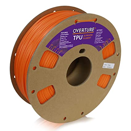 Overture TPU Filament 1.75mm Flexible TPU Roll Soft 3D Printer Filament, 1kg Spool (2.2 lbs.), Dimensional Accuracy  /- 0.03 mm, 1 Pack (Orange)