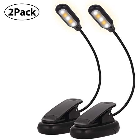 Briignite Book Light, LED Reading Light 3-Level Adjustable Brightness, 5 LED Clip Lights for Book Reading in Bed, USB Eye Care Book Lamp for Bookworm, Kids, Warm&Cool White, 2 Pack