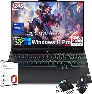 Lenovo Legion Pro 7i Gen 9 Gaming Laptop with Microsoft Office Lifetime License & Windows 11 Pro, RTX 4080, Intel 24 Cores i9-14900HX, 32GB DDR5 RAM, 1TB SSD, 16" WQXGA 240Hz Display, Backlit Keyboard