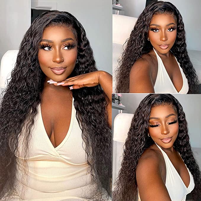 ISEE 10A Water Wave Transparent Lace Front Wigs Human Hair Wigs for Black Women 13x6 Curly Lace Front Wigs Human Hair Pre Plucked with Baby Hair 22 inch